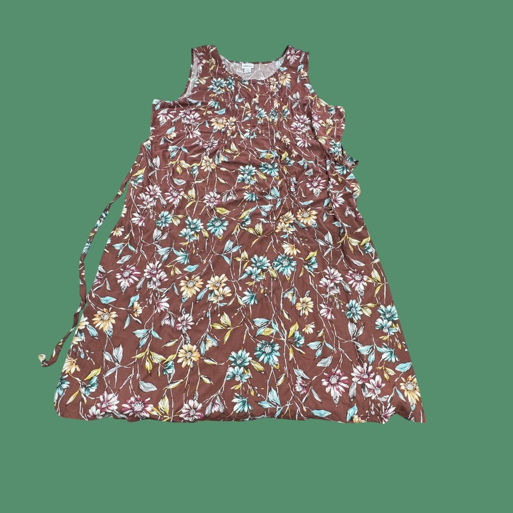 Vermont Country Store Womens 3X Brown Floral Rayon Sleeveless Midi Dress Modest
